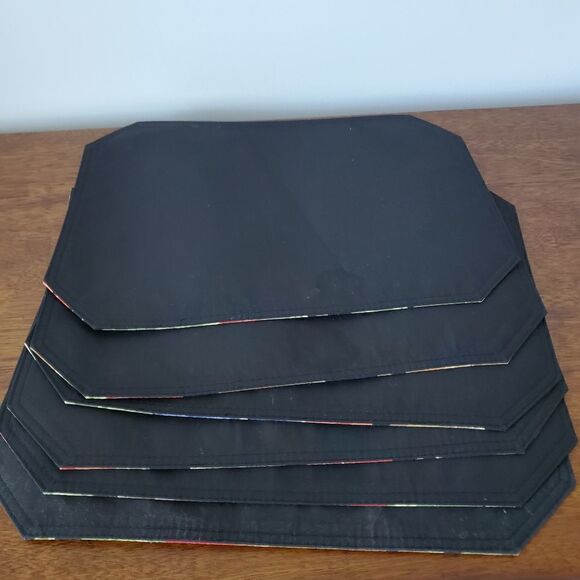 Set of 6 Black Multi color Rectangular Fruit Placemats - Picture 4 of 7